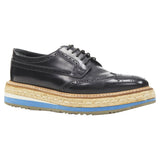 Women's Prada perforated leather jute espadrille platform brogue