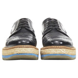 Women's Prada perforated leather jute espadrille platform brogue