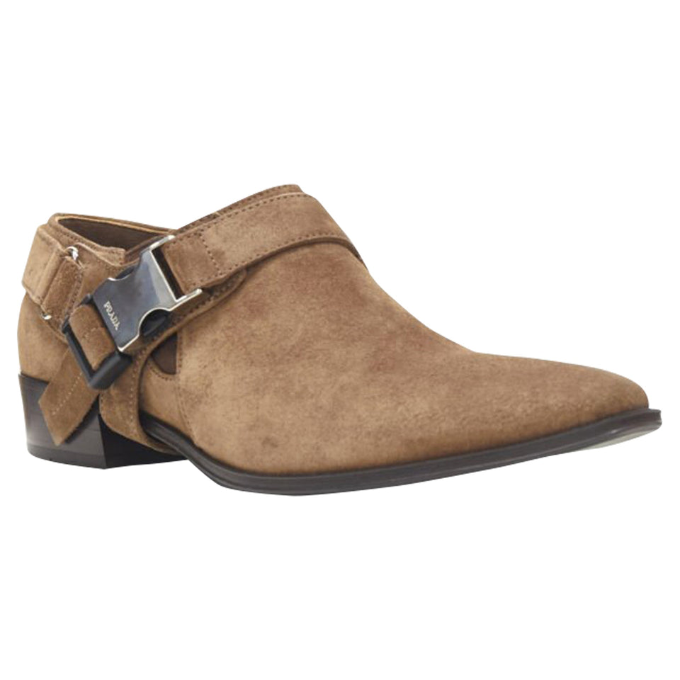 Women's Prada Santiag suede buckle western brogue shoe