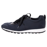 Prada Sport Low Top Lace Up Sneakers in Navy Blue Canvas and Leather