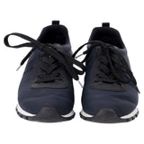 Prada Sport Low Top Lace Up Sneakers in Navy Blue Canvas and Leather