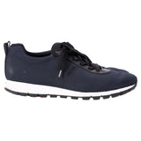 Prada Sport Low Top Lace Up Sneakers in Navy Blue Canvas and Leather