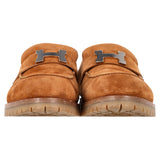 Hermes Logo Plague Faubourg Loafers in Brown Goat Suede