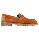 Hermes Logo Plague Faubourg Loafers in Brown Goat Suede