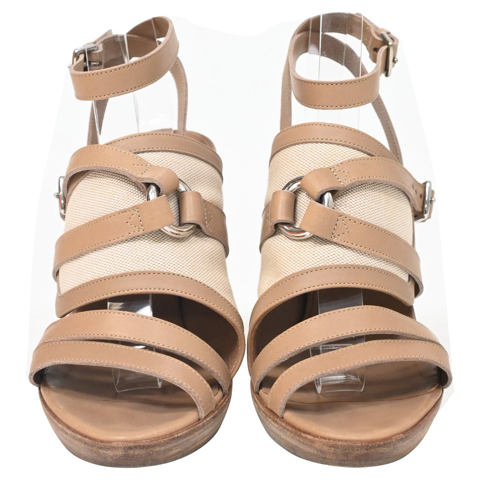 Hermes Buckle Detail Sandals in Beige Leather