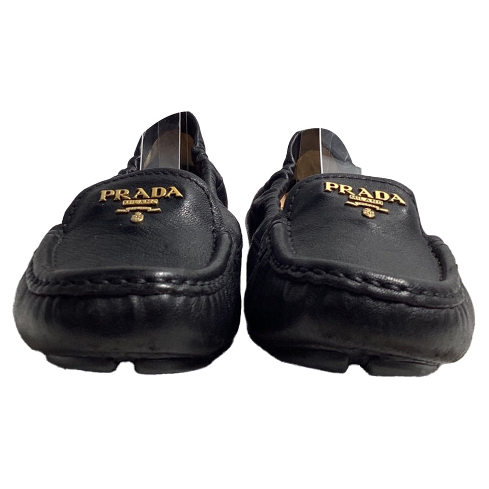Prada Logo Scrunch Loafers in Black Leather