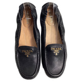 Prada Logo Scrunch Loafers in Black Leather