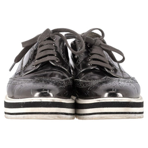 Prada Metallic Brogue Platform Low Top Sneakers in Silver Leather