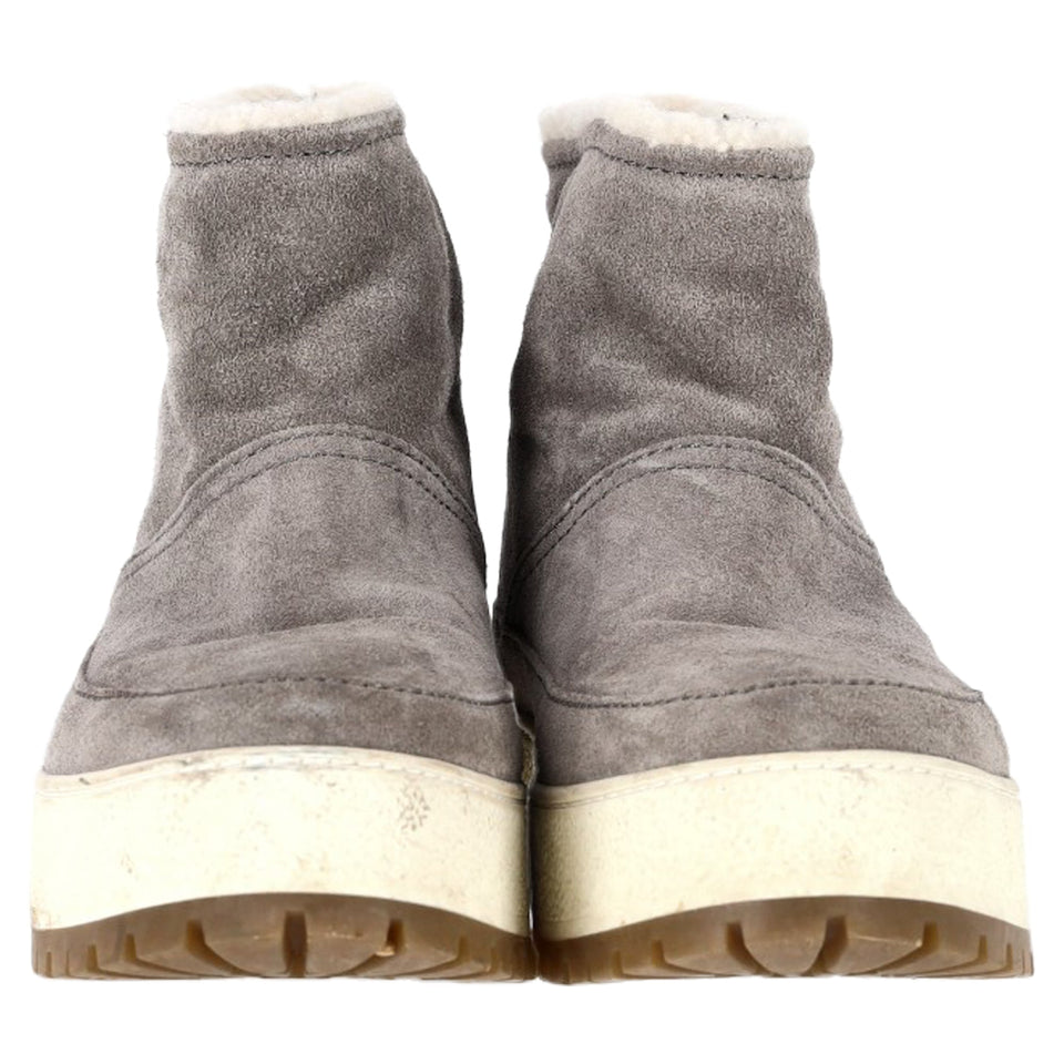 Women's Prada Shear Lined Winter Ankle Boots in Grey Suede