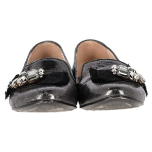 Miu Miu by Prada Jeweled Ballet Flats in Metallic Grey Leather