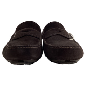 Prada Logo Penny Driver Loafers in Brown Suede