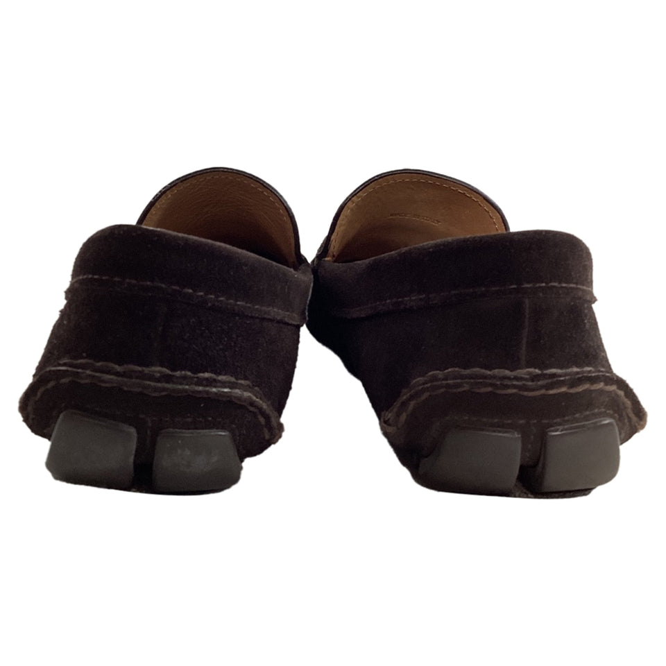 Prada Logo Penny Driver Loafers in Brown Suede