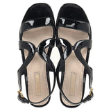 Prada Slingback Wedge Sandals in Black Patent Leather