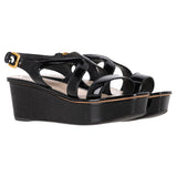 Prada Slingback Wedge Sandals in Black Patent Leather