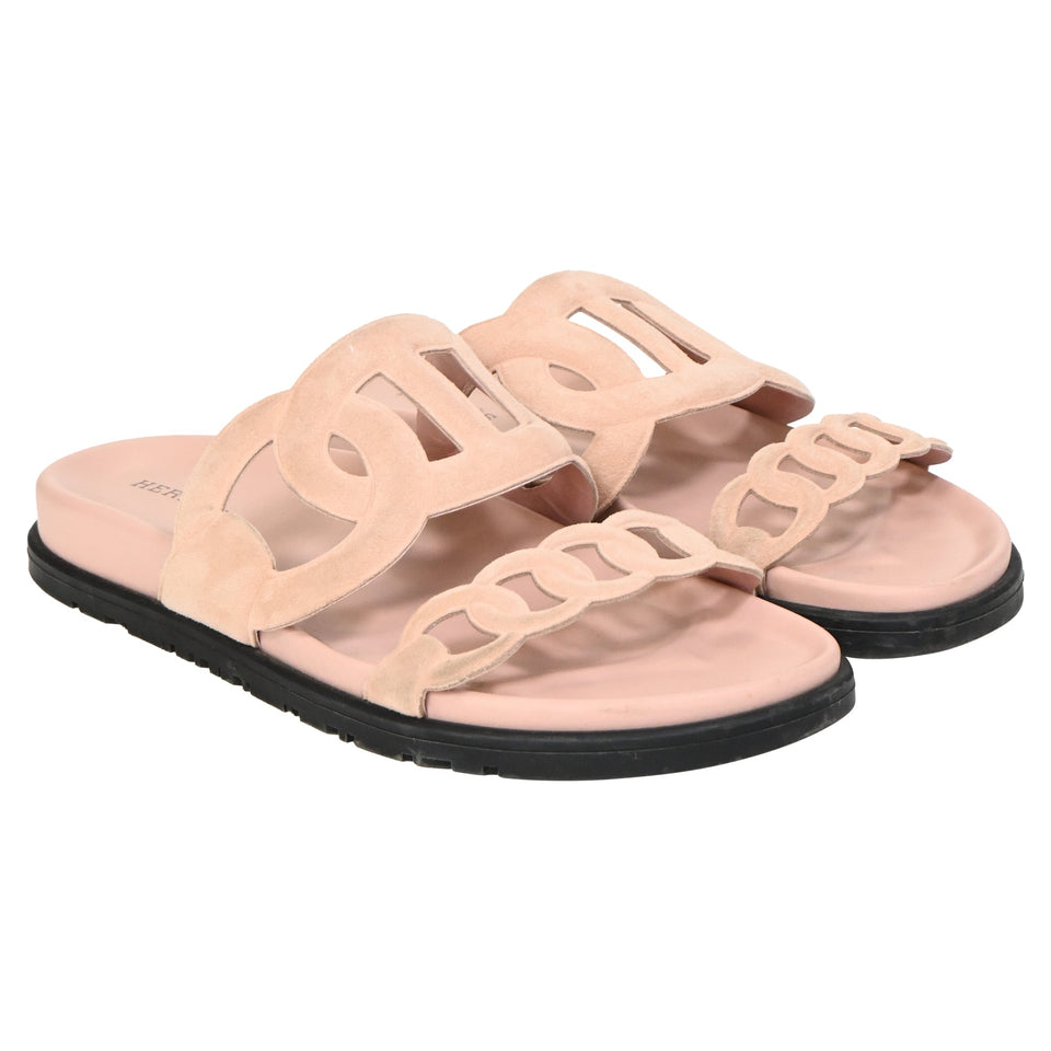 Women's Hermes Extra Sandals in Pink Suede