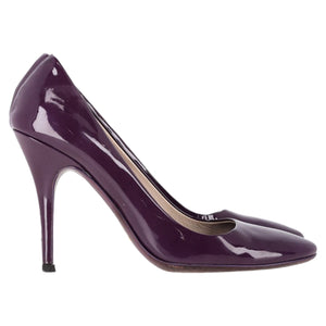 Prada Round-Toe Pumps in Purple Patent Leather