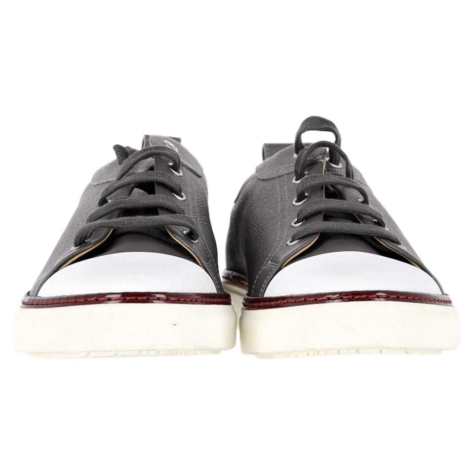 Hermes Two Tone Inside Lace Up Sneakers in Grey Leather