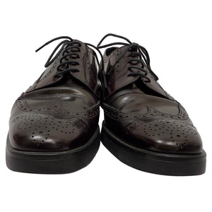 Prada Brush Lace-Up Brogue Shoes in Burgundy Leather