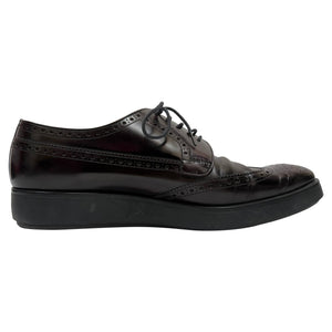 Prada Brush Lace-Up Brogue Shoes in Burgundy Leather