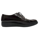 Prada Brush Lace-Up Brogue Shoes in Burgundy Leather
