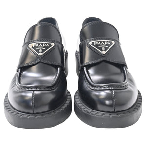Prada Brushed Platform Loafers in Black Leather