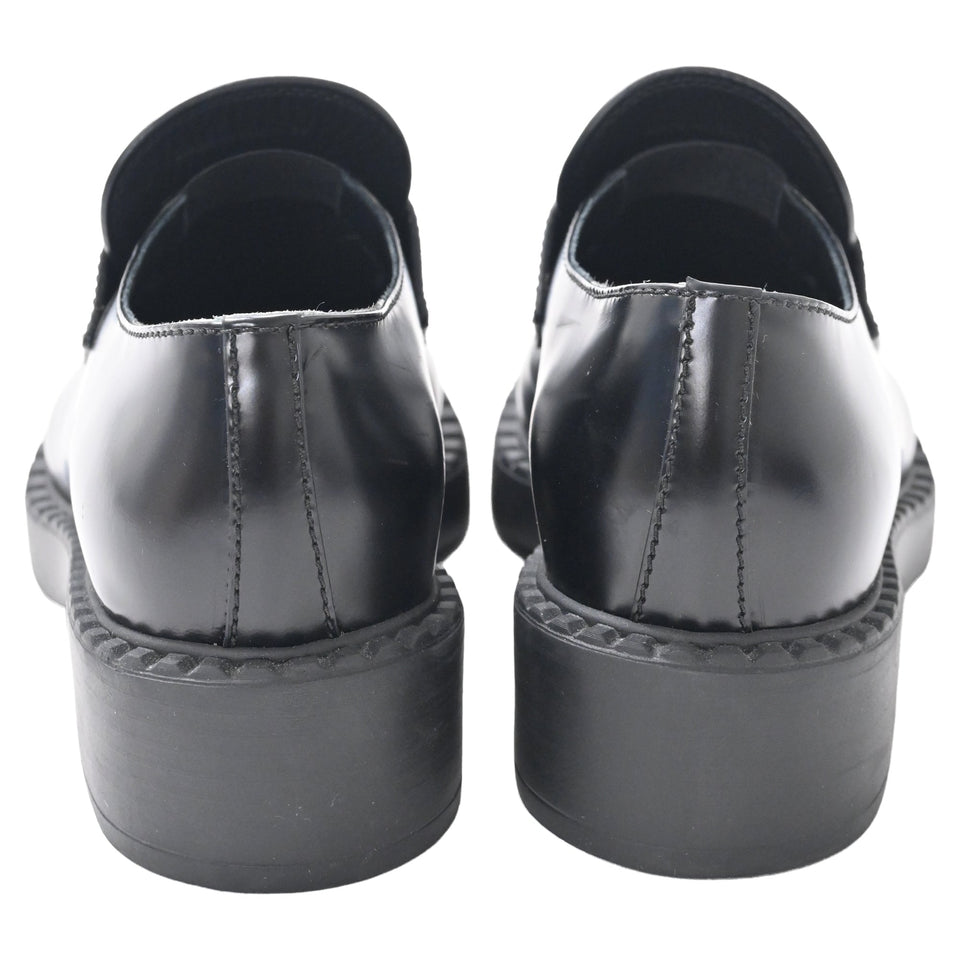 Prada Brushed Platform Loafers in Black Leather