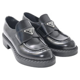 Prada Brushed Platform Loafers in Black Leather