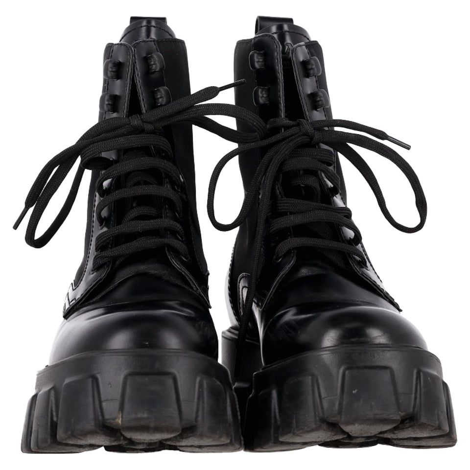 Prada Monolith Combat Boots in Black Leather