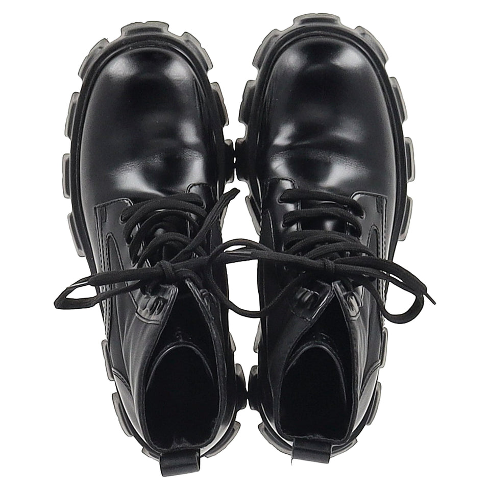 Prada Monolith Combat Boots in Black Leather