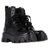 Prada Monolith Combat Boots in Black Leather