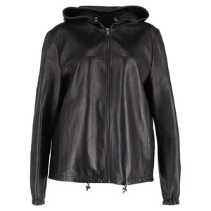 Prada Zipped Hooded Jacket in Black Leather