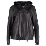 Prada Zipped Hooded Jacket in Black Leather