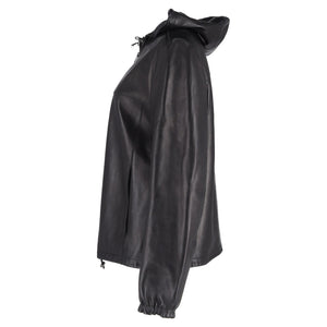 Prada Zipped Hooded Jacket in Black Leather
