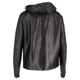 Prada Zipped Hooded Jacket in Black Leather