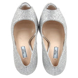 Women's Prada Peep-Toe Platform Pumps in Silver Glitter