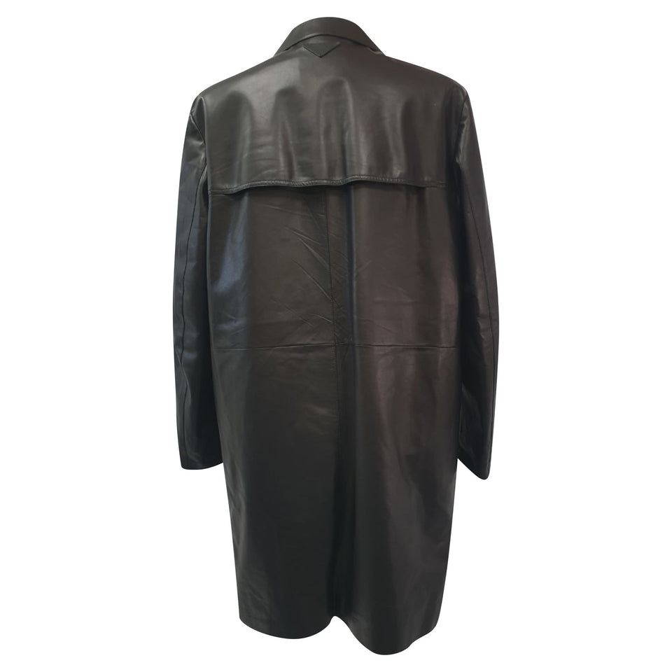 Prada Hidden Closure Trench Coat in Black Lamb Leather