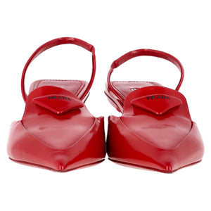 Prada Logo-Plaque Slingback Kitten-Heel Pumps in Red Leather