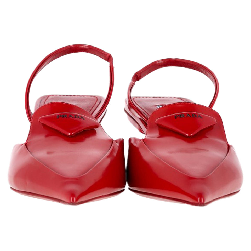Prada Logo-Plaque Slingback Kitten-Heel Pumps in Red Leather
