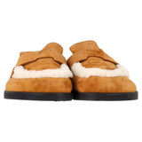 Hermes Go Shear-Lined Mules in Brown Goat Suede