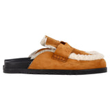 Hermes Go Shear-Lined Mules in Brown Goat Suede