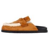 Hermes Go Shear-Lined Mules in Brown Goat Suede