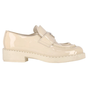Prada Logo-Plaque Chunky Loafers in Cream Patent Leather