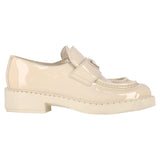 Prada Logo-Plaque Chunky Loafers in Cream Patent Leather