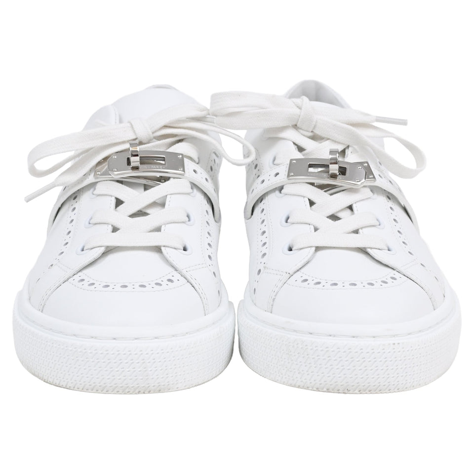 Hermes Day Low Top Sneakers in White Leather