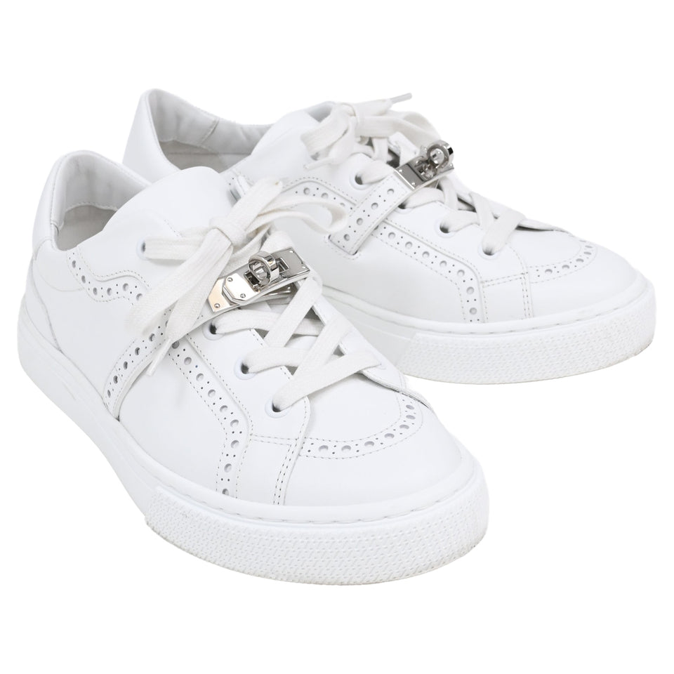 Hermes Day Low Top Sneakers in White Leather