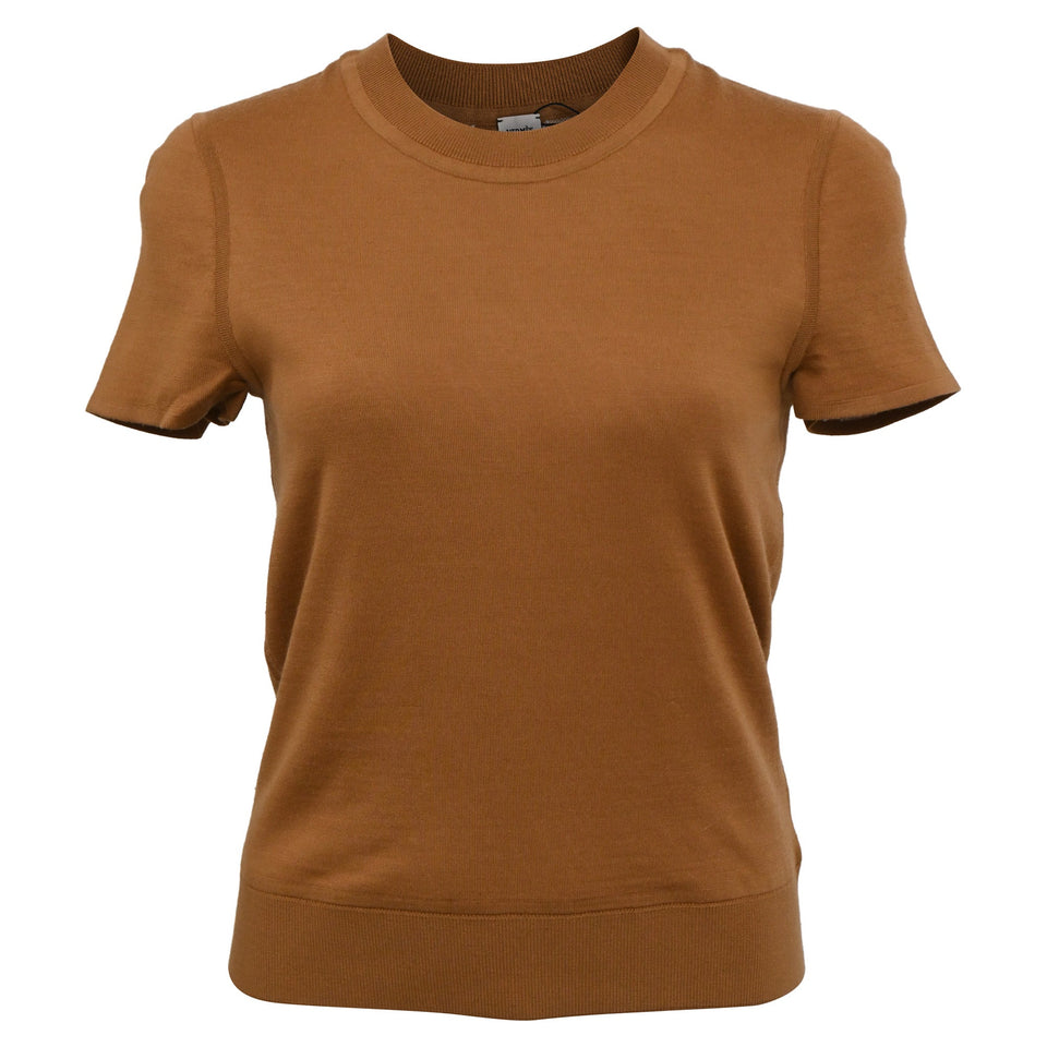 Hermes H en Biais Detail Short-Sleeve Sweater in Brown Virgin Wool