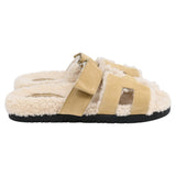 Hermes Chypre Shearling Sandals in Brown Suede