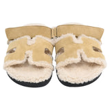Hermes Chypre Shearling Sandals in Brown Suede