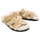 Hermes Chypre Shearling Sandals in Brown Suede
