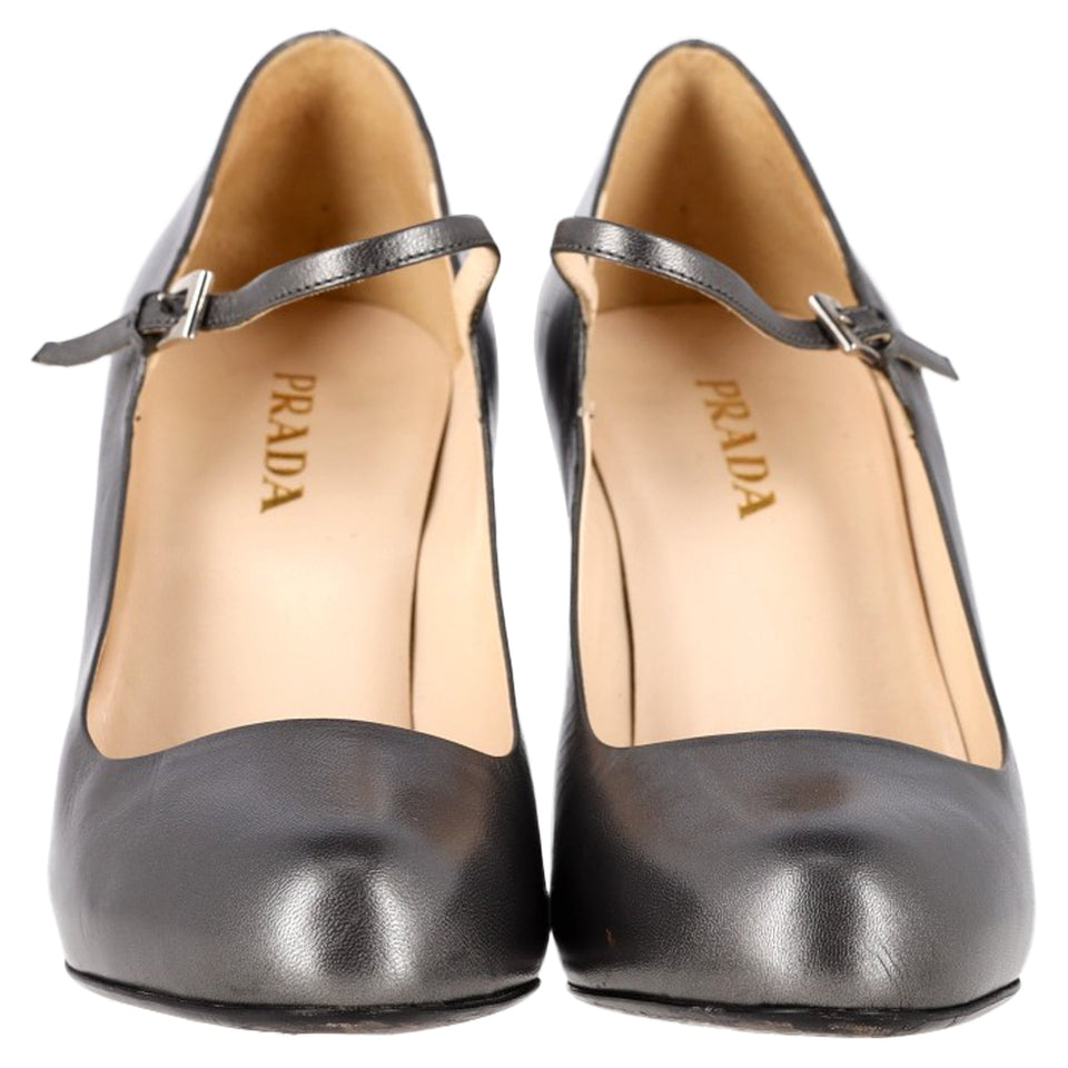 Prada Mary Jane Pumps in Silver Leather